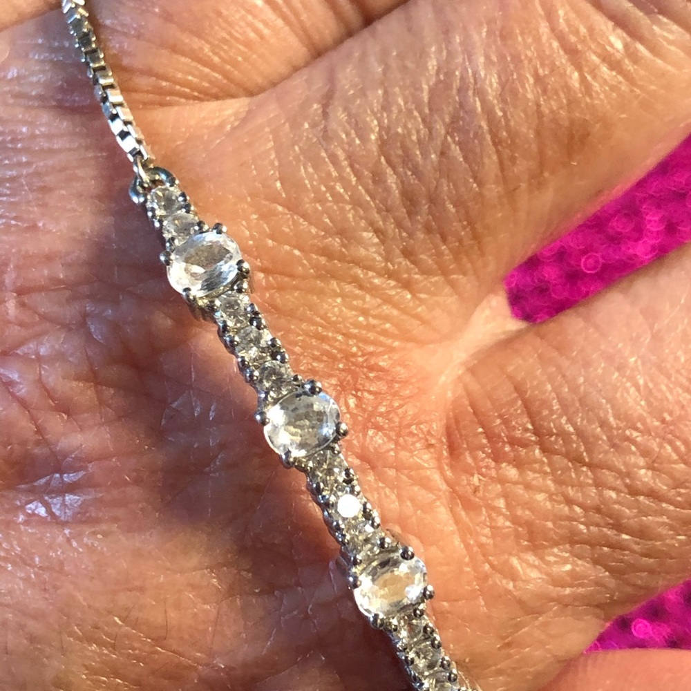 White Topaz Sterling Silver Adjustable Bracelet - Picture 5 of 6
